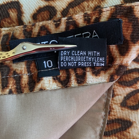 ETCETERA Leopard print skirt, brown rabbit fur trim @ hem, back slit. 10 EUC - Picture 8 of 14
